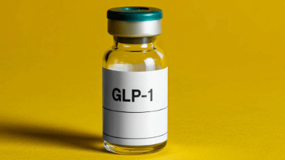 GLP-1 drug used initially for treating type 2 diabetes, depicted in a clinical setting with medication packaging.