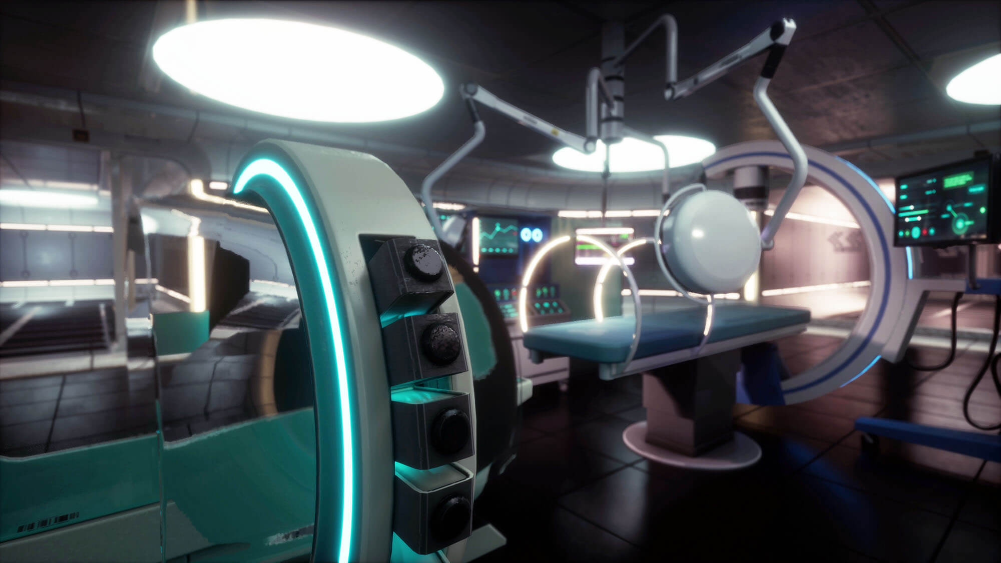 MRI scanner room with magnetic resonance imaging machine